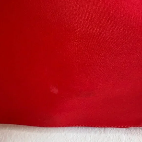 Red Nylon Shoulder Bag Tan Faux Leather Handles Classic Everyday Purse - Picture 5 of 10